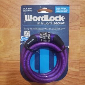 Wordlock in a Word: Secure Flexible Steel Cable Bicycle Lock. 5ft 8mm Purple NEW